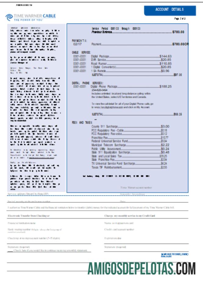 Projeto de lei comercial de serviços públicos de cabo da Time Warner, página 2, SCR exemplo